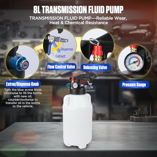 Image of 10L Pneumatic Transmission Fluid Pump Kit with 26PCS ATF Adapters, Automatic Oil Extractor & Dispenser Transmission Fluid Transfer Pump Set, Transmission Fill Adapters for ATF Filling System