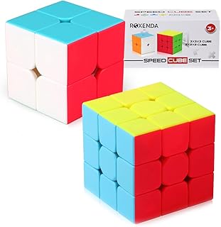 Roxenda Speed Cube Set, Speed Cube Bundle of 2x2x2 and 3x3x3 Cube Smoothly Magic Cube Collection for Kids Teens & Adults [2 Pack] (Stickerless)