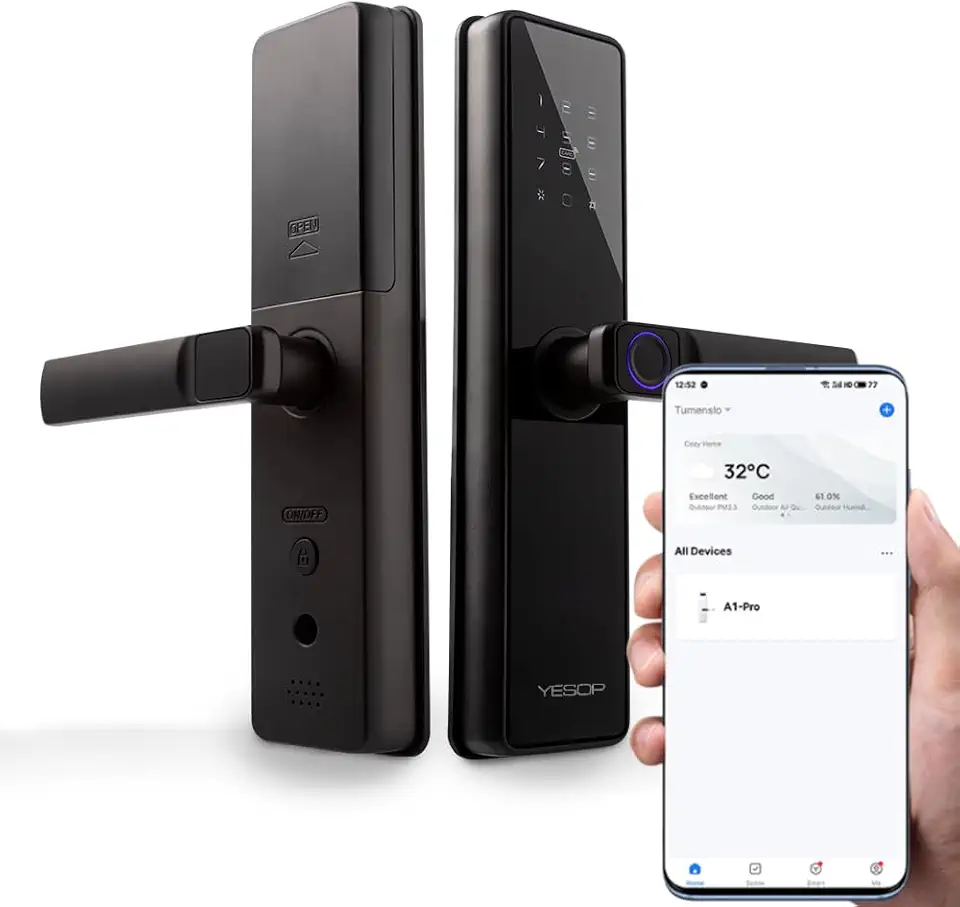 YESOP Fechadura Digital Eletrônica Inteligente Wifi Tag Senha Chave App Abertura À Distância Compatível Com Tuya Preto