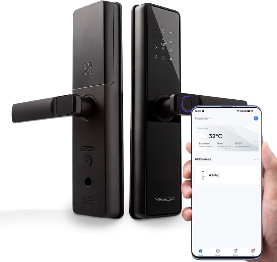 YESOP Fechadura Digital Eletrônica Inteligente Wifi Tag Senha Chave App Abertura À Distância Compatível Com Tuya Preto
