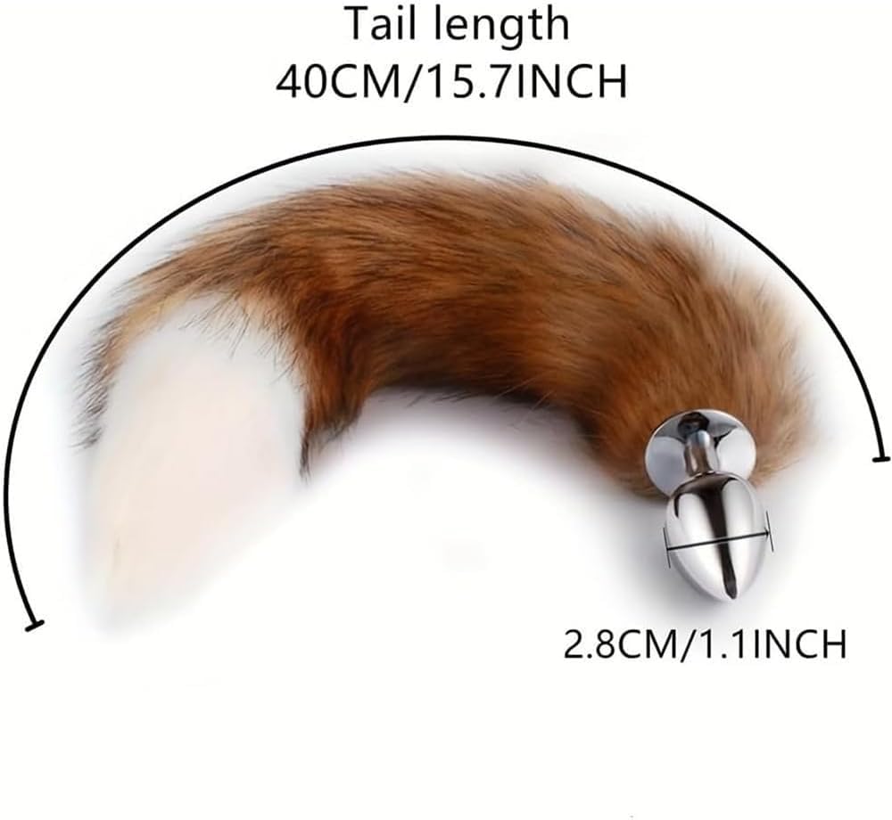 Ceciley Wolf Fox Furry Tail Plug and Ears Headband Animal Costume Fancy Dress Halloween Adjustable Faux Fur Tail and Ears (Camel) - Image 3