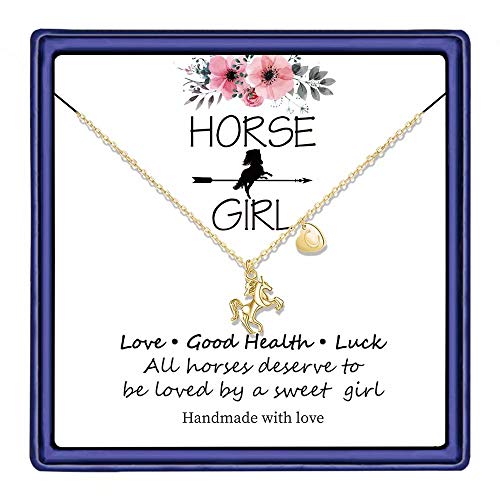 Hidepoo Gold Horse Necklace for Girls, 14k Gold Plated Horse Necklace Letter C Initial Horse Pendant Necklace Horse Gifts for Girls Toddler Necklace Kids Jewelry(C)