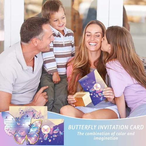 BGTLJKD 12 Stück Einladungskarten Kindergeburtstag Mädchen Schmetterling Party Einladung Karte zur Geburtstag Einladungskarten Schmetterling Geburtstagseinladungen für Frauen Junge (A)
