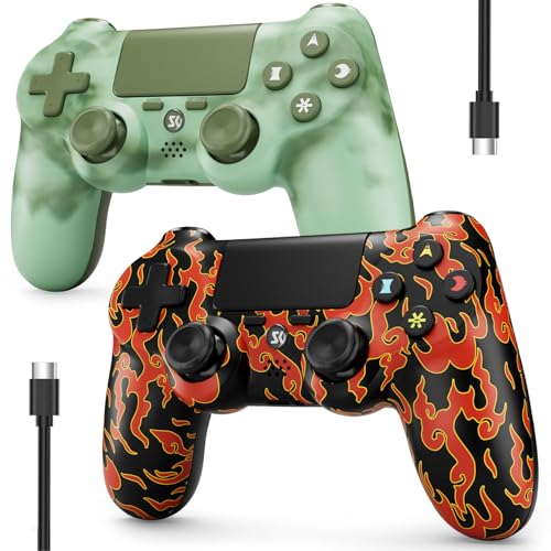 Image of Controller for PS4, Wireless Controller 2 Pack for Sony PlayStation 4 /Slim /Pro, with 6-Axis Motion Sensor /Double Vibration /Touch Pad /Speaker & 3.5mm Audio Jack /800mAh Battery /USB-C Cable, Green + Red
