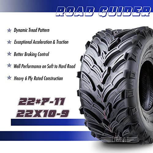 Set 4 Roadguider Atv/Utv Tires 22X7-11 Front & 22X10-9 Rear /6Pr 20Mm Deep Tread Honda Recon 250 Suzuki Ozark 250 #TOP1