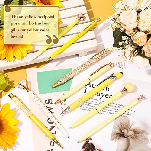Image of Janmini Metal Crystal Glitter Ballpoint Pen Set 9 Pcs Black Ink Cute Cute Things Novelty Gifts for Women Girls Birthday Home Office (Yellow)