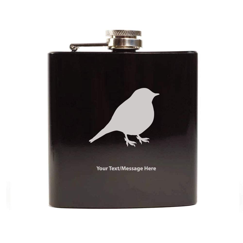 Personalised Hip Flask Robin Bird, Black