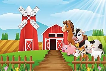 Yeele 10x8ft Cartoon Farm Pasture Background for Photography Countryside Shed Barn Scenery Livestock Animals Backdrop Rustic Baby Boy Kids Adult Children Portrait Shoots Photo Booth Props