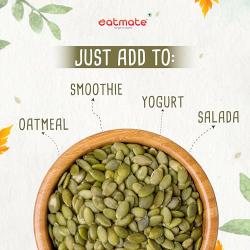 Image of Eatmate Pumpkin Seeds 250g - AAA Grade Seeds for Eating Rich in Protein, Dietary Fibre, Magnesium & Phosphorus, Raw & Unroasted Kaddu Beej, Source of Iron & Zinc, Handpicked Seeds, Resealable Pack