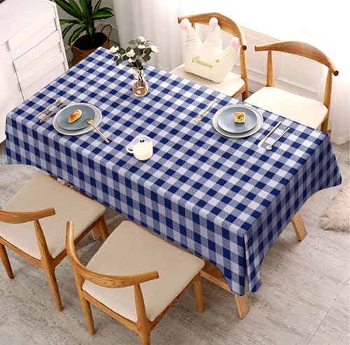 Image of Classic Navy Blue and White Checkered 4 /6 Seater Table Cloth /Cover, 52 x 72 Inch, Buffalo Plaid Pattern, Rectangle Dining Table Cover