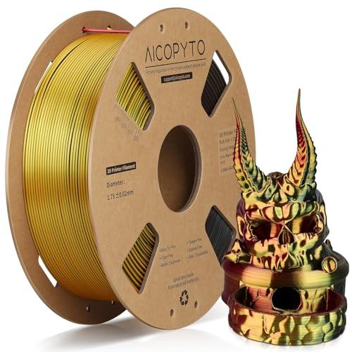 Image of 3D Printer Silk PLA Filament 1.75mm, Shiny Triple Color Black Red Gold, Dimensional Accuracy + /- 0.02 mm, 1KG (2.1lbs) /Spool Easy to Print for Most FDM 3D Printers