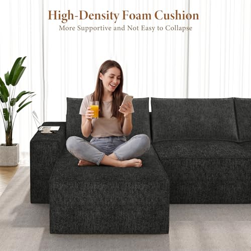 Image of Vesgantti 145.6 inch Modular Boneless Couch, Modern U Shaped 6 Seater Sectional Sofa with 2 Ottoman & Deep Seat, Convertible Chenille Cloud Couches for Living Room, No Assembly Required, Black