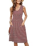 MOLERANI Women Summer Dresses Sleeveless Casual Loose Swing Button Down Midi Dress with Pockets(Polka Dot Red White,M)