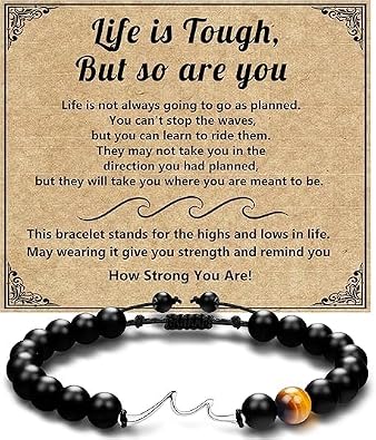 PEALICIOUS Inspirational Gifts for Women and Men, Father Day Gifts Teen Boys Bracelet Retired Jewelry, Get Well Present for People Cancer, Life Is Tough But So Are You Retirement Wave Bracelets