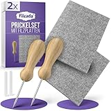 Filzada® 2x Prickelnadel Set Kinder - Hochwertige und Dicke Filzplatte als Prickelunterlage 20x15 cm - Perfekt zum Basteln und DIY - 2 Stk Prickelnadeln & 2 Stk Filzunterlage - Kinder - Prickel Set