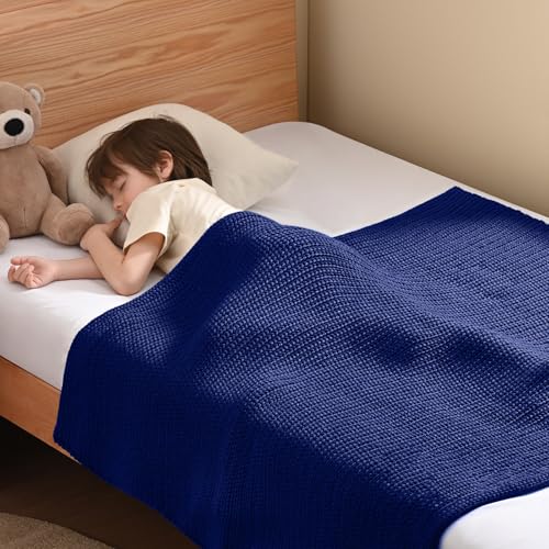 Guohaoi Knitted Weighted Blanket Kids (Blue 50"x60" 5lbs) No Beads Cooling Heavy Blanket, Home Decor Breathable Chunky Knit Throw Blanket for All-Season Use
