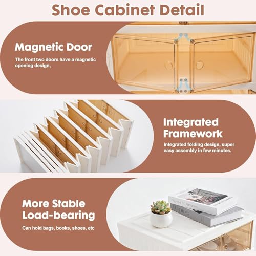Image of Zemic Multipurpose Modular Plastic Shoe Rack for Home with Door | 𝟔 𝐒𝐡𝐞𝐥𝐟 Stackable Organizer | Waterproof & Dustproof | Space Saving Storage for Home, Bedroom & Entryway【Cream, 6-Door-6-Shelf】