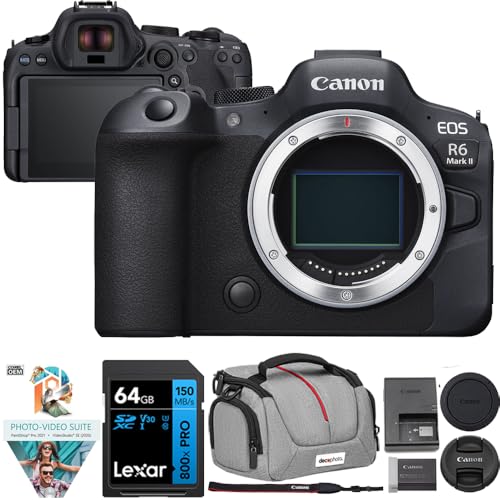 Image of Canon EOS R6 Mark II Full-Frame 24.2 MP Mirrorless Camera (Body) Bundle w/Lexar Premium PRO Blue Series 64GB SDXC Memory Card + Deco Essentials Camera Bag + Corel Photo Video Suite