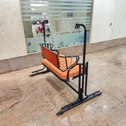 Image of s k modern art Two Seater Swing with Stand | Jhula for Adults with Cushion for Home /Patio (Black, Reversible Back, Two Seater)