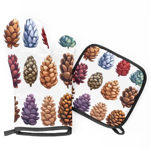 Multicolored Hazelnut Oven Mitts Kitchen Oven Gloves for Cooking Baking Heat Proof Lining Cotton Kitchen Potholder Mittens Pot Holders Hot Pads for Chef Women Men