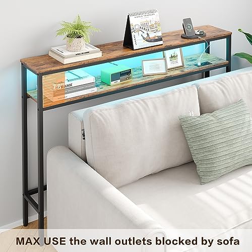 Collaredeagle 47.2 Inches Console Sofa Table With Power Outlets, Narrow Entryway Table With Led Lights, Skinny Hallway Table With Shelf thumb #3