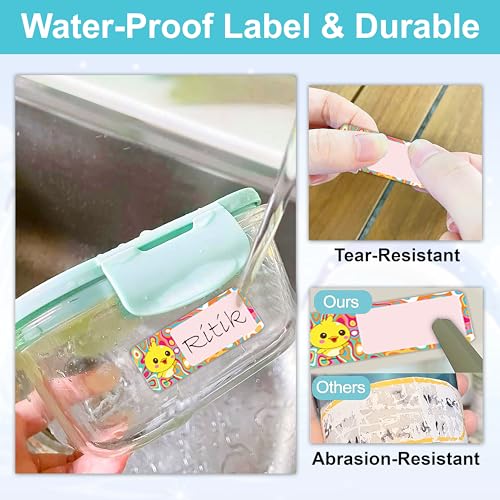 Image of GLUN Jambo Pack Name Stickers - 156 Pcs Self-Adhesive Vinyl Labels with Cute Animal Designs & 1 Marker, for Kids Bottles, Lunch, Clothes & Kitchen Use