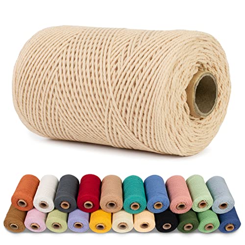 LEREATI 1mm Macrame Cord, 218 Yards Colored Cotton Cord 3 Strand Twisted Cotton String for Crafts, Macrame Yarn for DIY Knitting, Wall Hanging, Jewelry Making, Christmas Wrapping (Licorice Yellow)