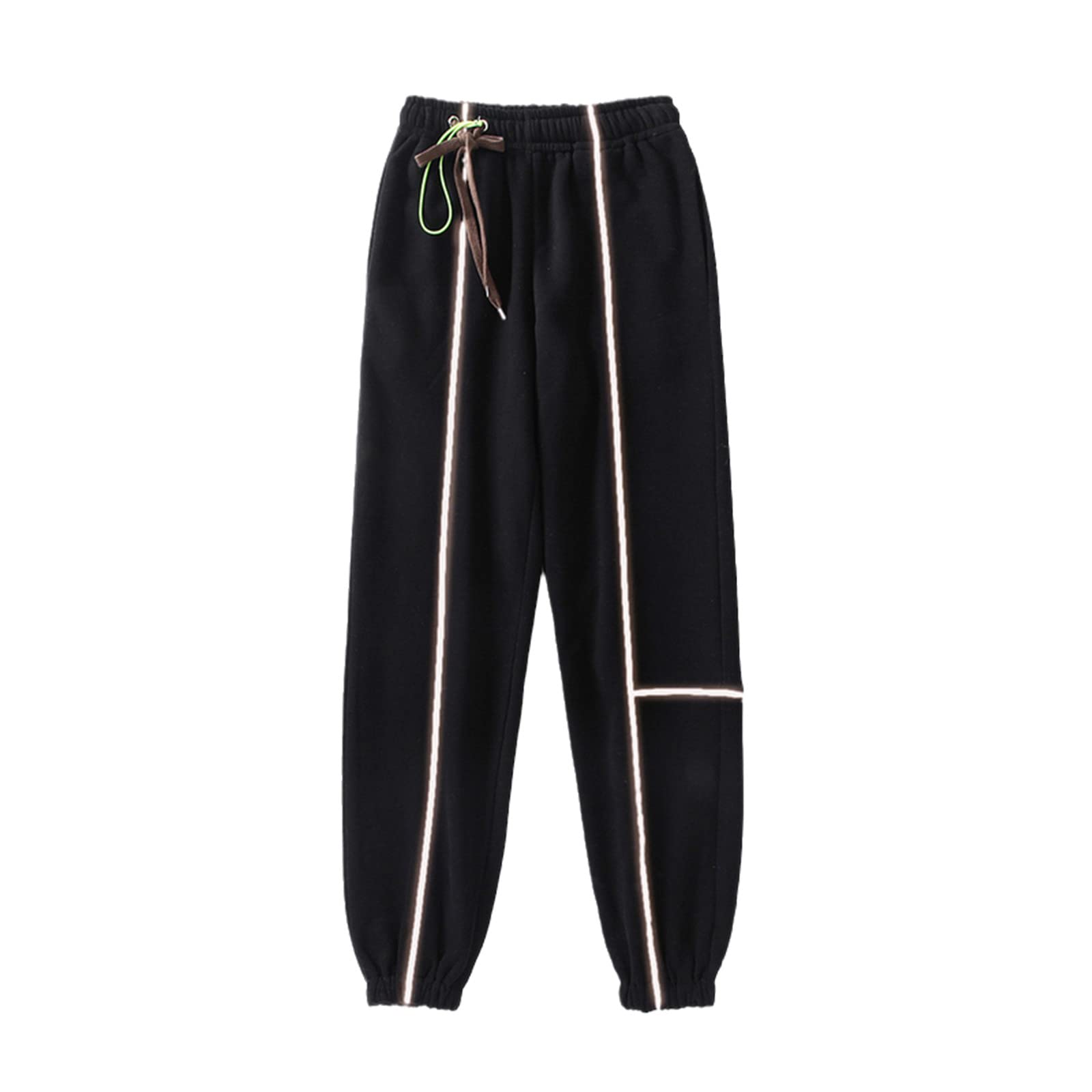 Pantaloni Harem da allenamento da donna con coulisse 95% cotone casual elastico in vita PU riflettente, nero, Medium Lungo