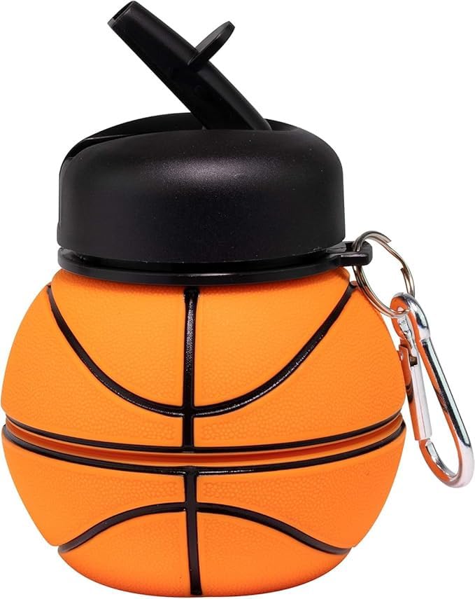 Image of Silicone Expandable & Foldable Basketball Water Bottle | 500ML Soft Collapsible Sports Bottle for Boys & Girls | Leak-Proof, Portable & BPA-Free | Basketball Theme (Multicolor)