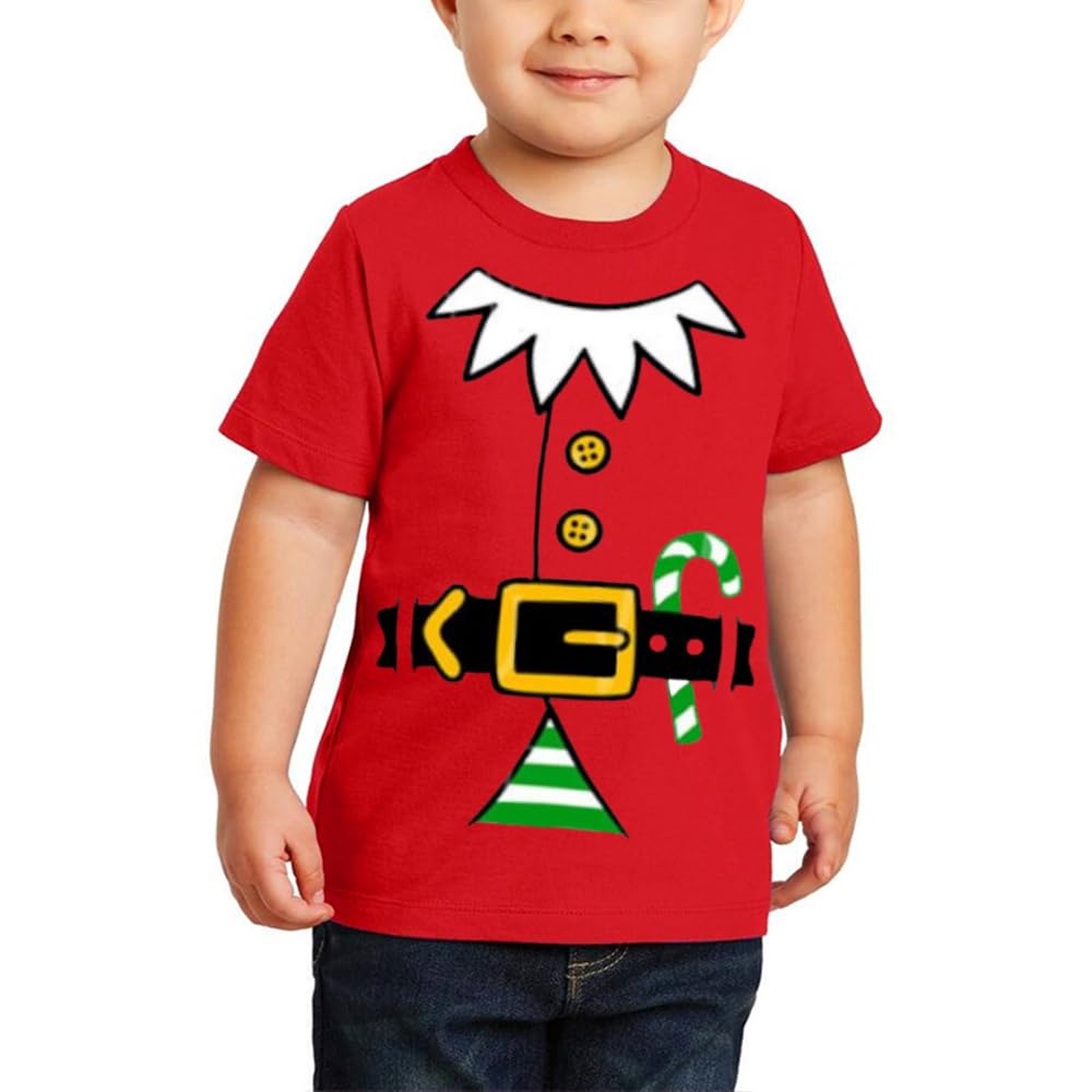 PRINTSHOP4MEChristmas Kids Boys Elf T-Shirt – Round Neck Short Sleeve Soft Cotton Christmas T-Shirt – Perfect for Holiday Parties, and Christmas