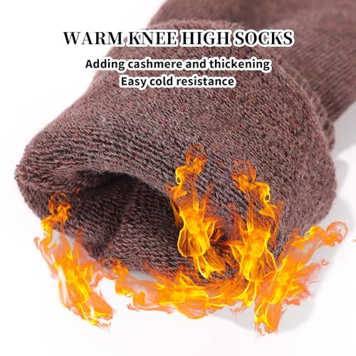 Drolasa 5 Pairs Warm Knee High Socks Set 5 colors Adding Cashmere and Thickening Slight Pressure to Slim Legs Compression Socks Women Polyester Elastic Socks for Women Winter Home Outdoor Sports - Image 3