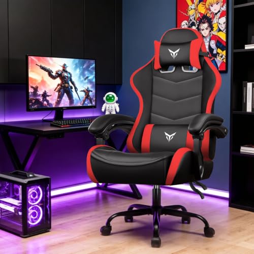 Image of GTPLAYER Gaming Chair for Adults, Big and Tall 300LBS Heavy Duty Office Chair, Ergonomic High Back Lumbar Support and Wide Comfy Cushion with Linkage Armrests for Home Office, Red