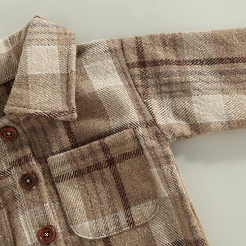 Baby Boy Plaid Shirt Romper Flannel Long Sleeve Oversized Tops Infant Button Down Fall Clothes (Coffee,0-6 Months) #TOP3