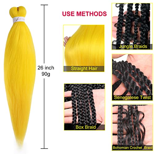 Leeven 26 Inch 2 Pack Yellow Braiding Hair Pre Stretched Extensions Braids For Twist Box Braids Crochet Hair High Temperature Synthetic Fiber Single Color For Women (Yellow#) #TOP2