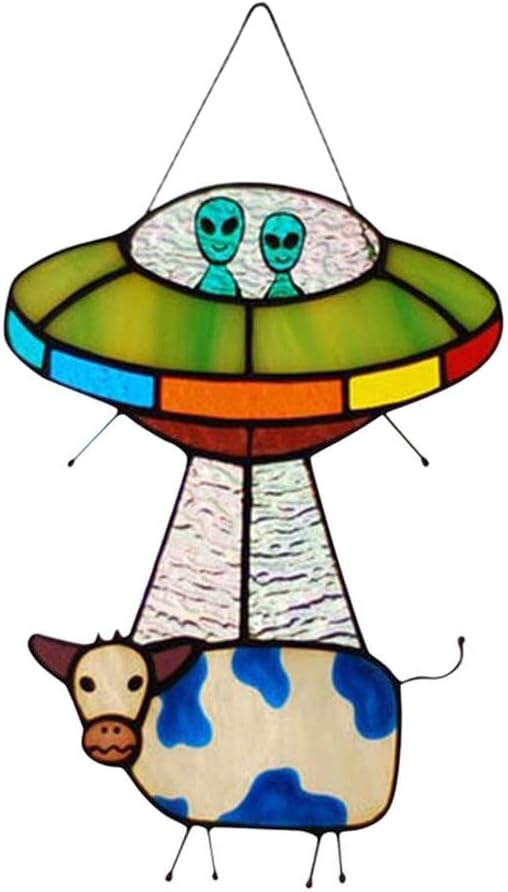 CALANDIS® Stained Glass Space Alien Suncatcher Metal Windows Panel Hanging Decoration