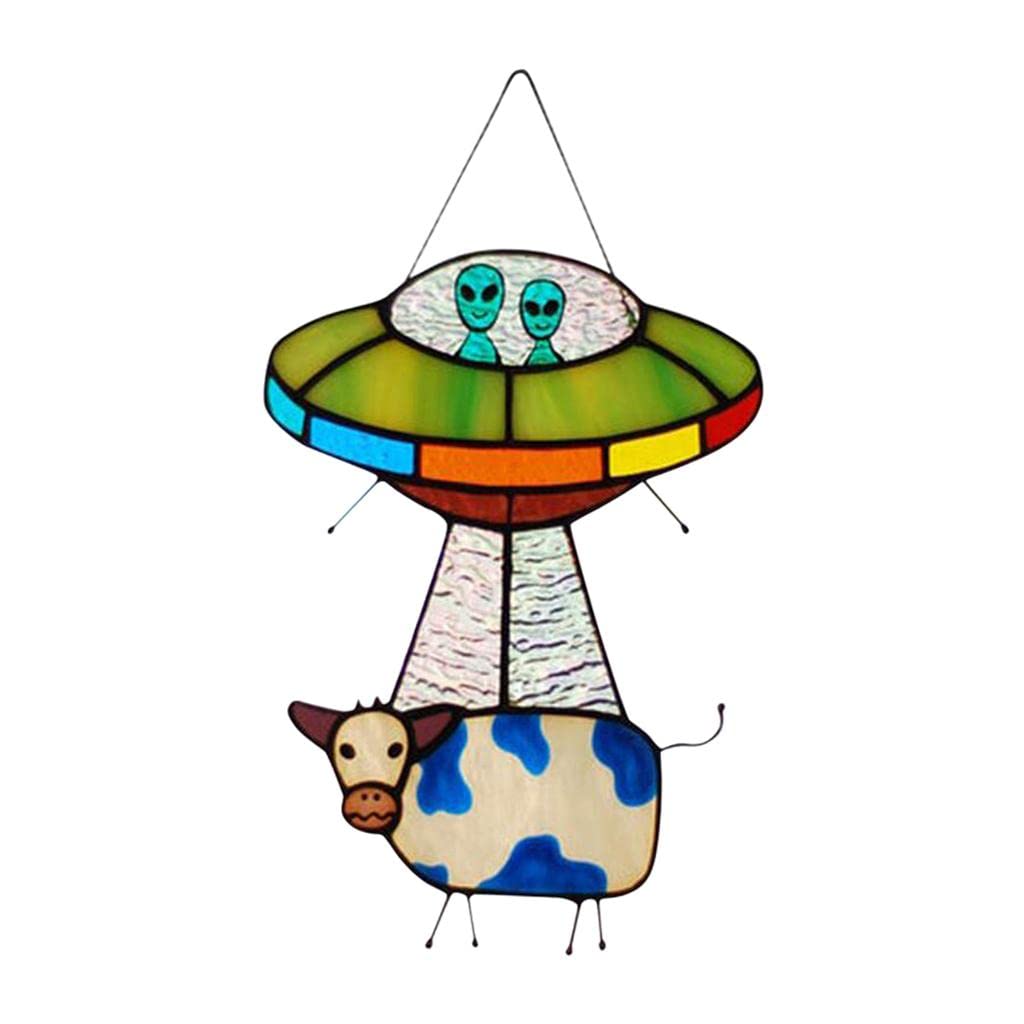 CALANDIS® Stained Glass Space Alien Suncatcher Metal Windows Panel Hanging Decoration