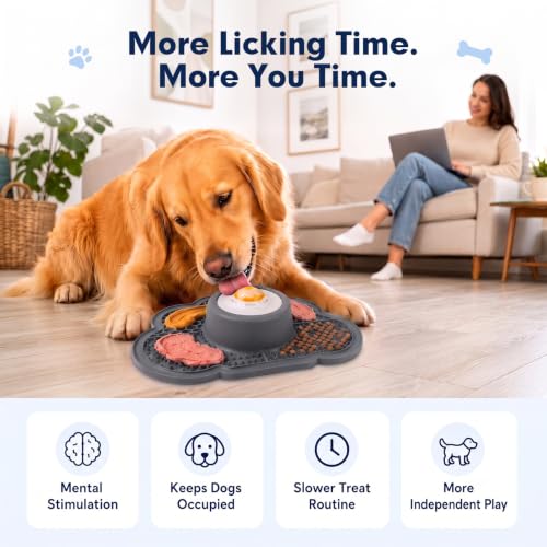 Image of Anti-Slip Slow Feeder Dog Bowl and Lick Mat with Rolling Ball