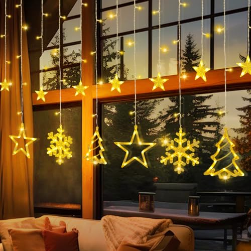 KPROE Decorações de luzes de janela de Natal, 138 luzes de cortina de Natal de LED com 8 modos de il