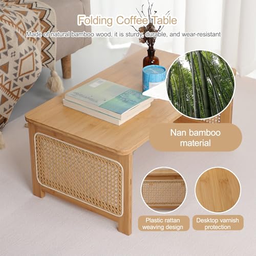 Table basse japonaise en bambou naturel massif salon chic - 4