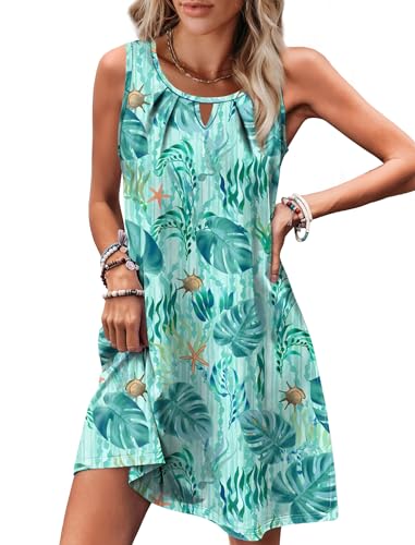 Image of RUMIA Swimsuit Coverup for Women Summer Sleeveless Beach Dress | Crew Neck, Pockets, Eyelet, Boho, Above knee Length, A-Line. Everyday wear, Sundresses, Cruise Wear, Vacation essential