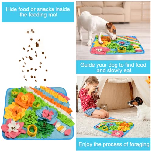 OSDUE Schnüffelteppich Hund, Futterschnüffel-Futtermatte, Hunde-Schnüffelmatte, Welpen-Trainingsmatte, Schnüffelspielzeug Interaktive Hundespielzeug, Hunde Spielteppich für Alle Hunderassen, 50 x 50CM