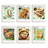 Eastern Print Mexican Cuisine Set Of 6 Wall Art, Traditional Mexican Food Poster Prints, Kitchen Wall Decor, Dishes Posters for Home Kitchen, Food Home Decor, 8x10 Unframed