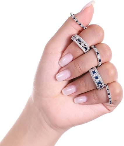 Miniatura 5 de BERRICLE Anillos de boda de plata de ley con zafiro azul simulado juego de anillos de eternidad de circonita cúbica con circonita cúbica para mujer