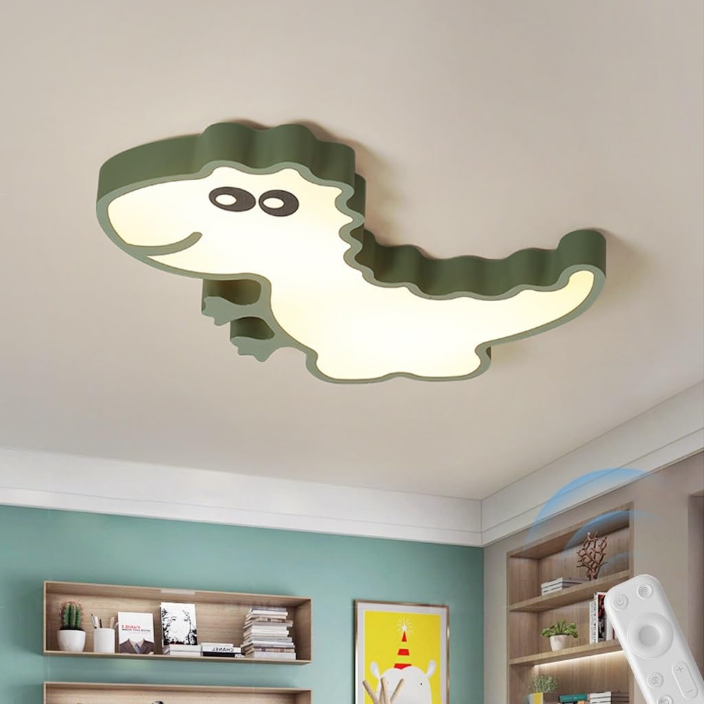MyLjp Modern LED Children's Room Ceiling Light Creative Cartoon Dinosaur Ceiling Light Green Infinitely Dimmable with Remote Control Suitable for Children's Room Bedroom Living Room Decoration