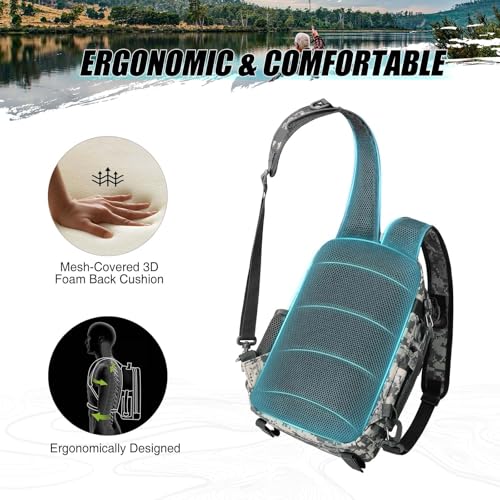 Image of Piscifun Fishing Backpack with Rod Holder, Lightweight Sling Bag Storge Gear and Equipment