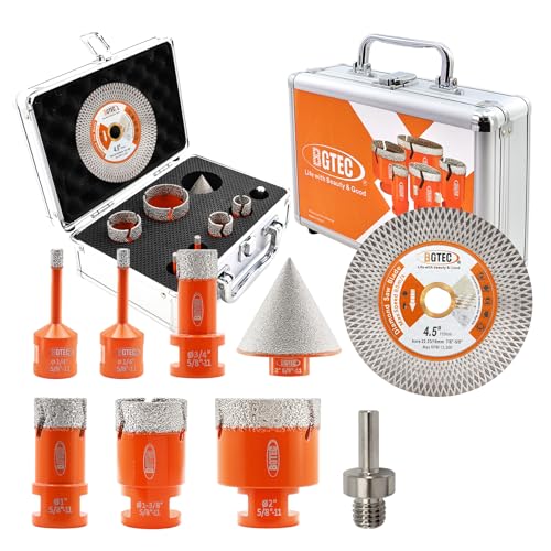 Image of BGTEC Diamond Hole Saw Kit - 9PCS 6 /6 /20 /25 /35 /50mm Drill Bits + 50mm Chamfering Bit + Adaptor + 115mm Tile Blade for Porcelain Tile Ceramic Granite Marble Stoneware