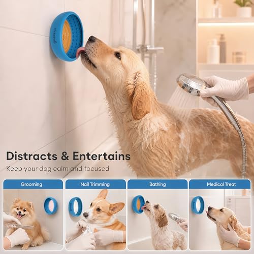 Image of Dog Lick Bowl with Bone Chew Toy, Silicone Slow Feeder Lick Mat (Blue, L)