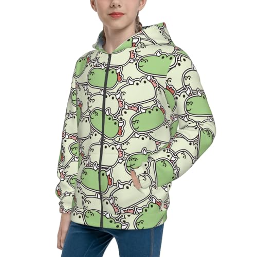 Cute Dragon Head Sticker Kids Pullover Hoodies Boys Zip Up Sweatshirts Girls Athletic Clothes with Pocket - Main Image