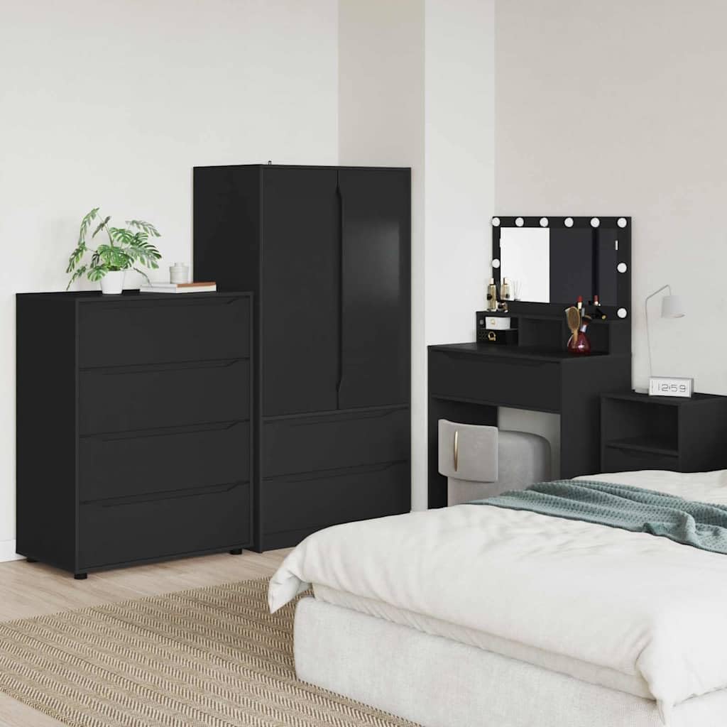 Armario de almacenamiento negro de madera de 4 cajones para oficina y cocina 105cm
