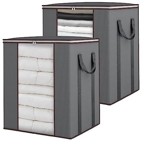 Fixwal Extra Large Blanket Storage Bags 120L 2 Pack Comforter Storage Bags with Reinforced Handles Breathable Clothes Storage Containers for King Comforter Bedding Pillow Sheet Grey Cover